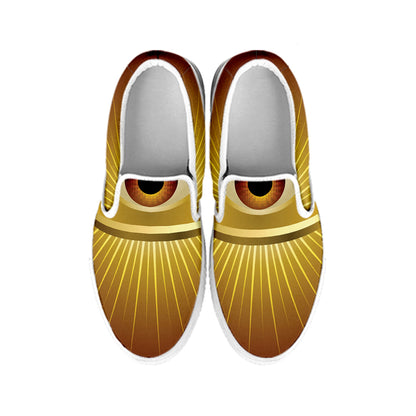 Masonic Eye Sight Print White Slip On Shoes