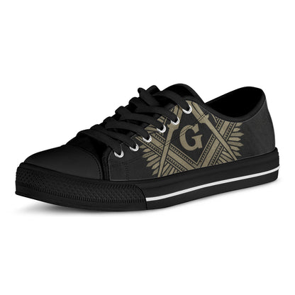 Masonic Freemasonry Print Black Low Top Shoes 