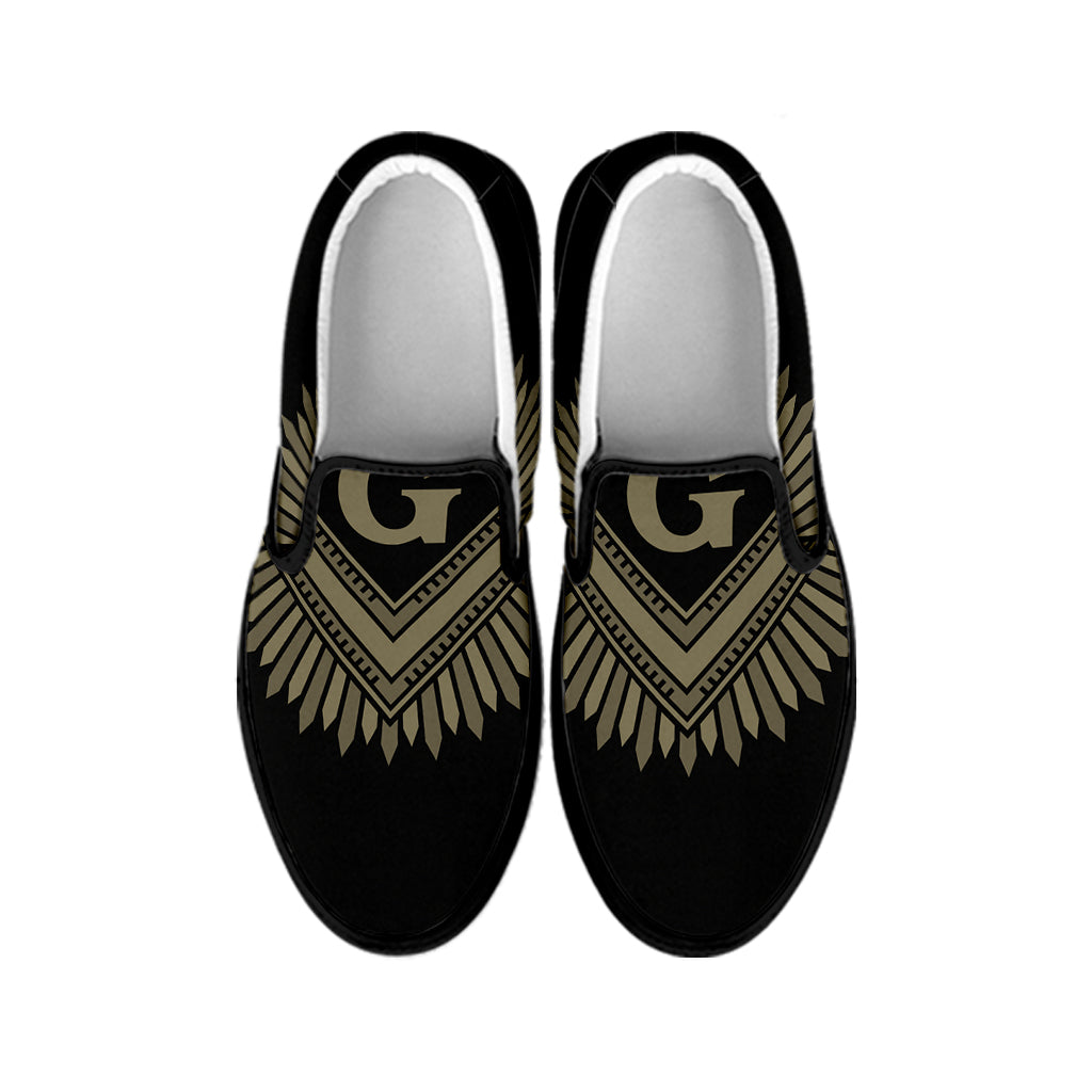 Masonic Freemasonry Print Black Slip On Shoes
