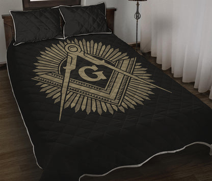Masonic Freemasonry Print Quilt Bed Set