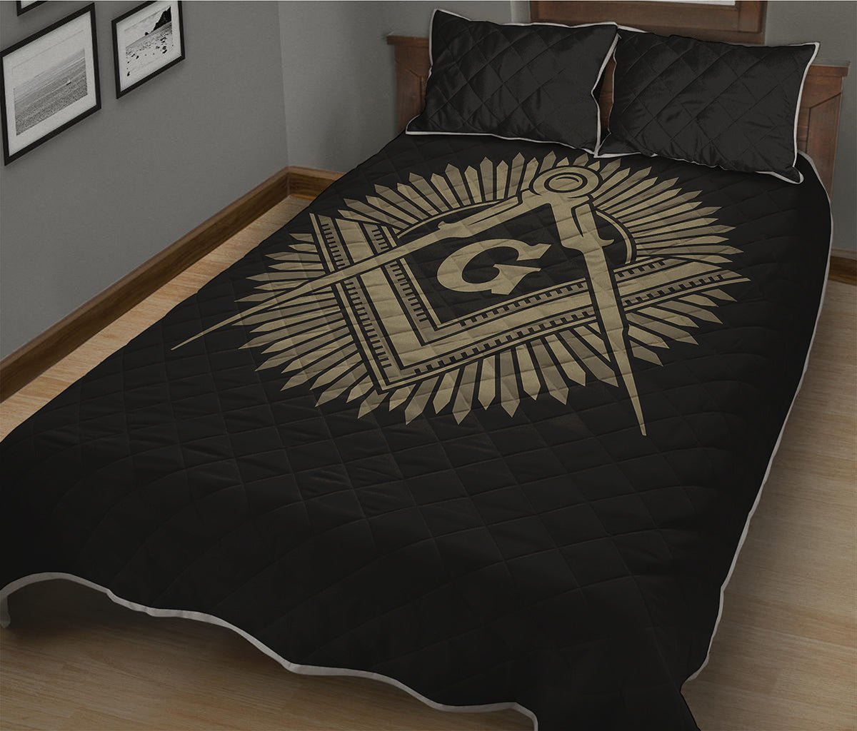Masonic Freemasonry Print Quilt Bed Set