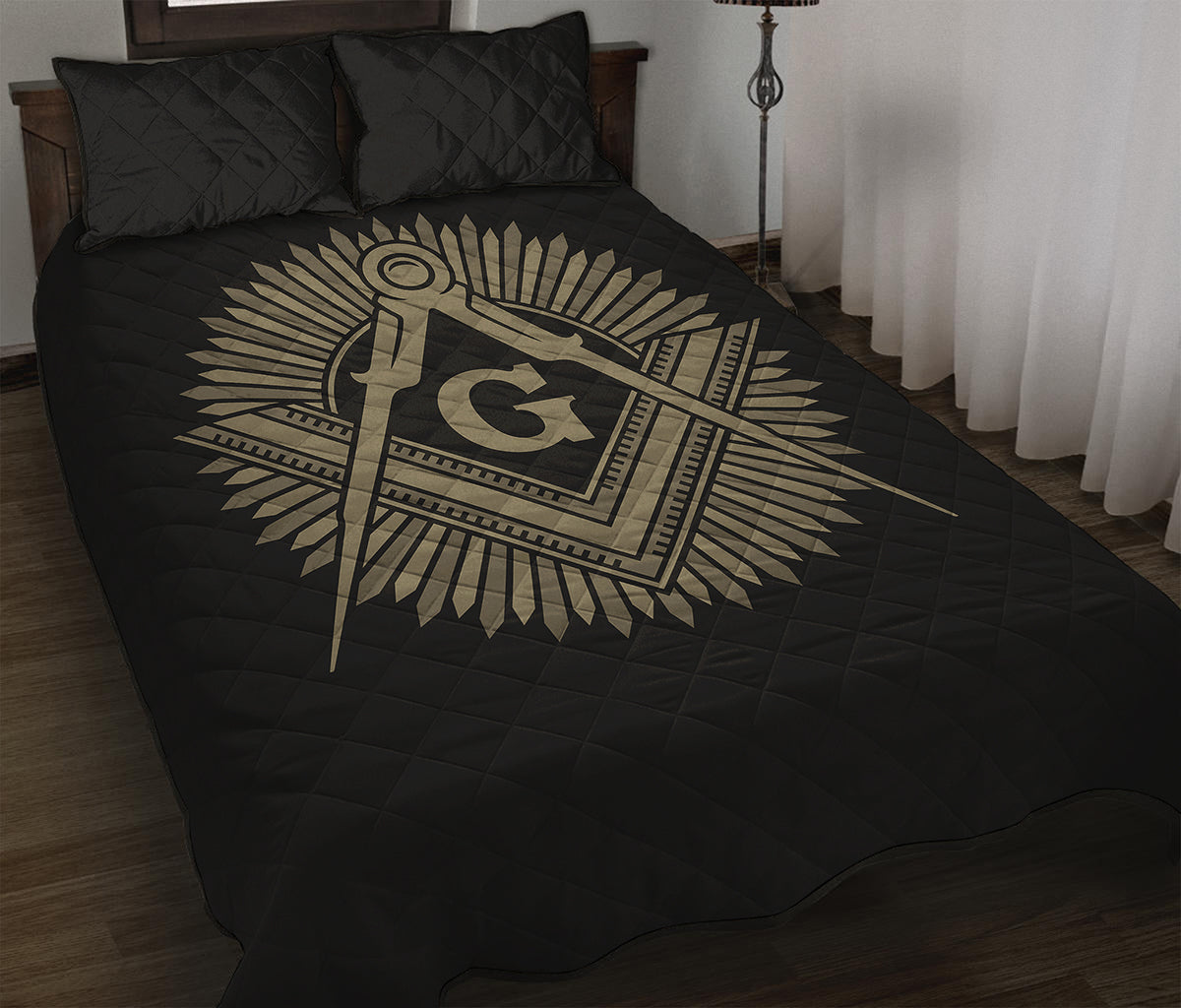 Masonic Freemasonry Print Quilt Bed Set