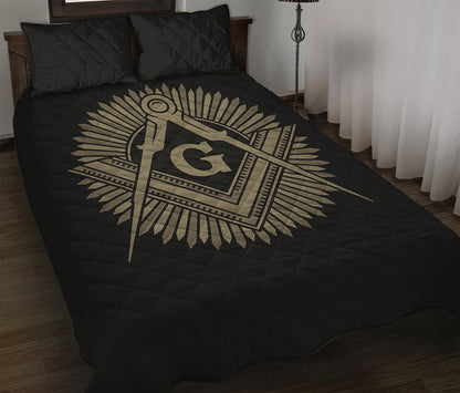 Masonic Freemasonry Print Quilt Bed Set