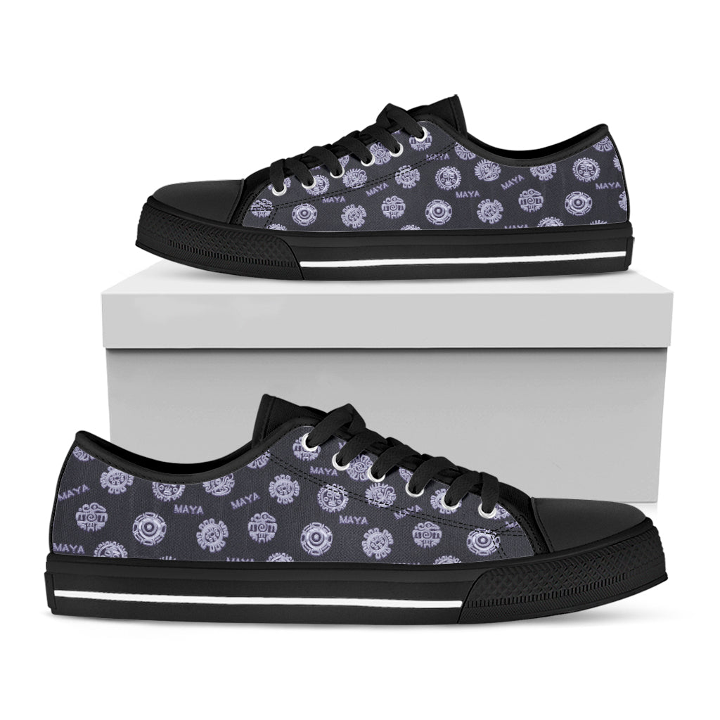 Maya Symbol Pattern Print Black Low Top Shoes