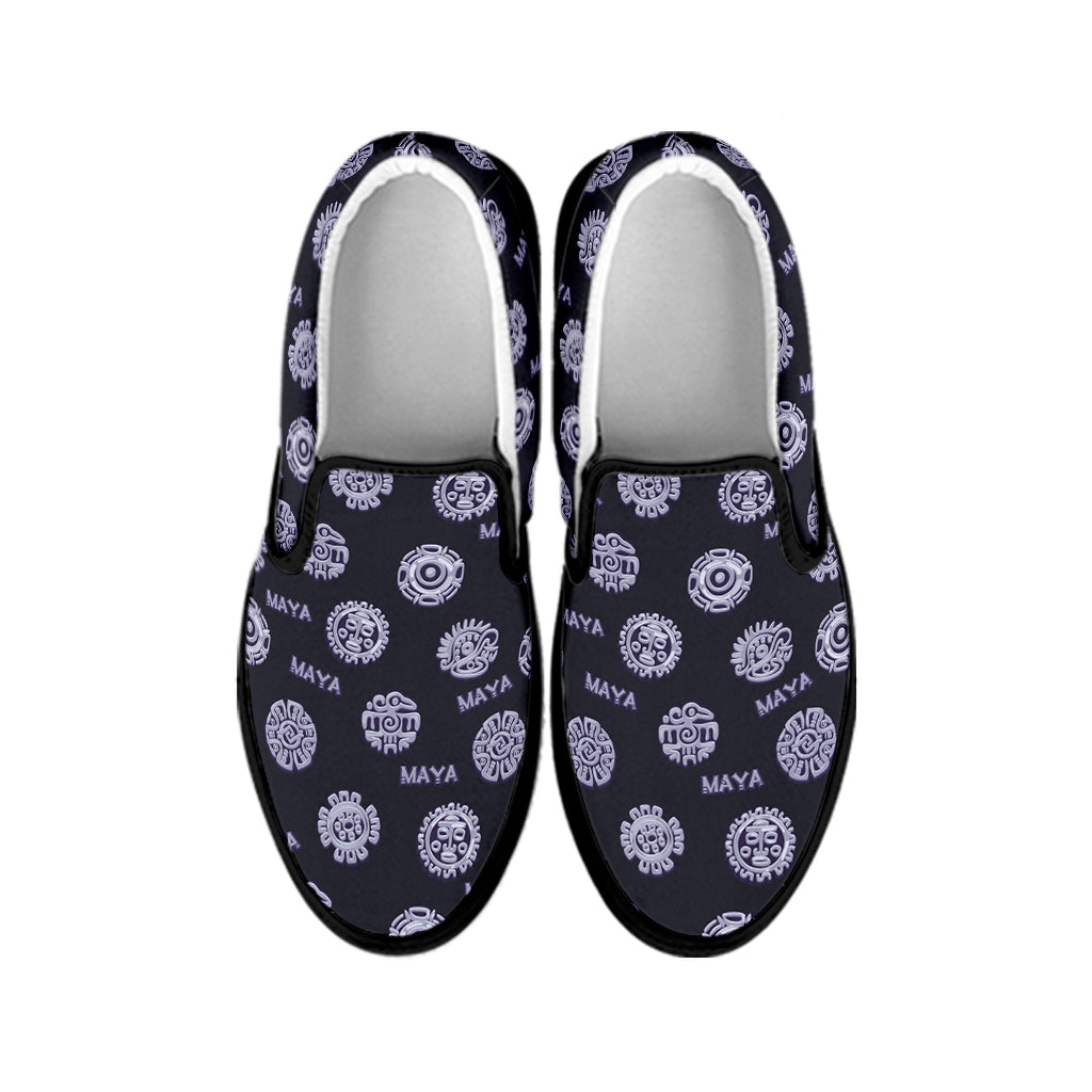 Maya Symbol Pattern Print Black Slip On Shoes