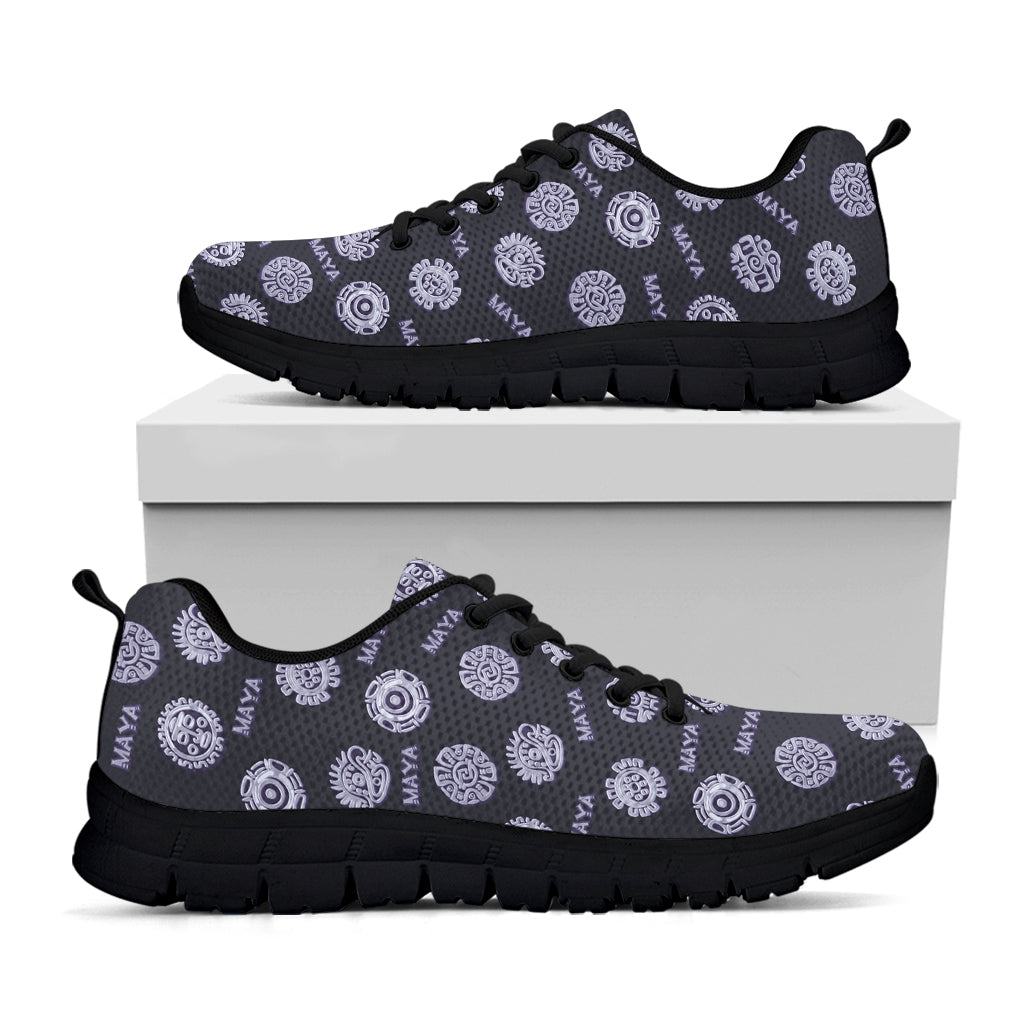 Maya Symbol Pattern Print Black Sneakers