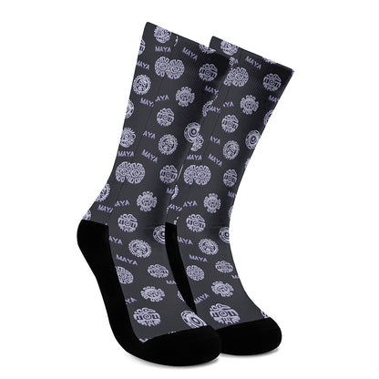 Maya Symbol Pattern Print Crew Socks