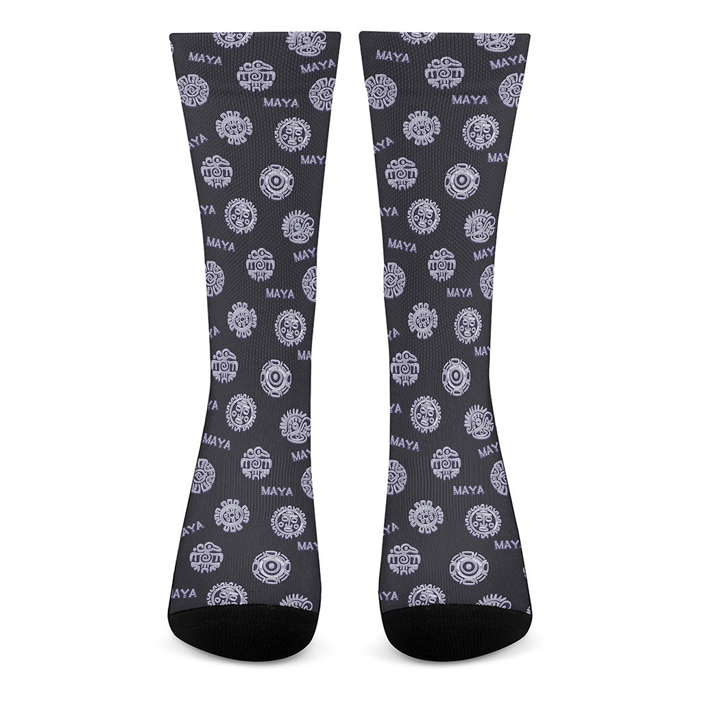 Maya Symbol Pattern Print Crew Socks