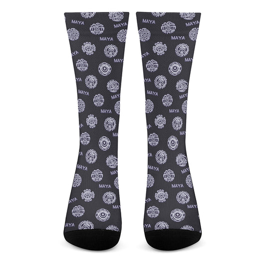 Maya Symbol Pattern Print Crew Socks
