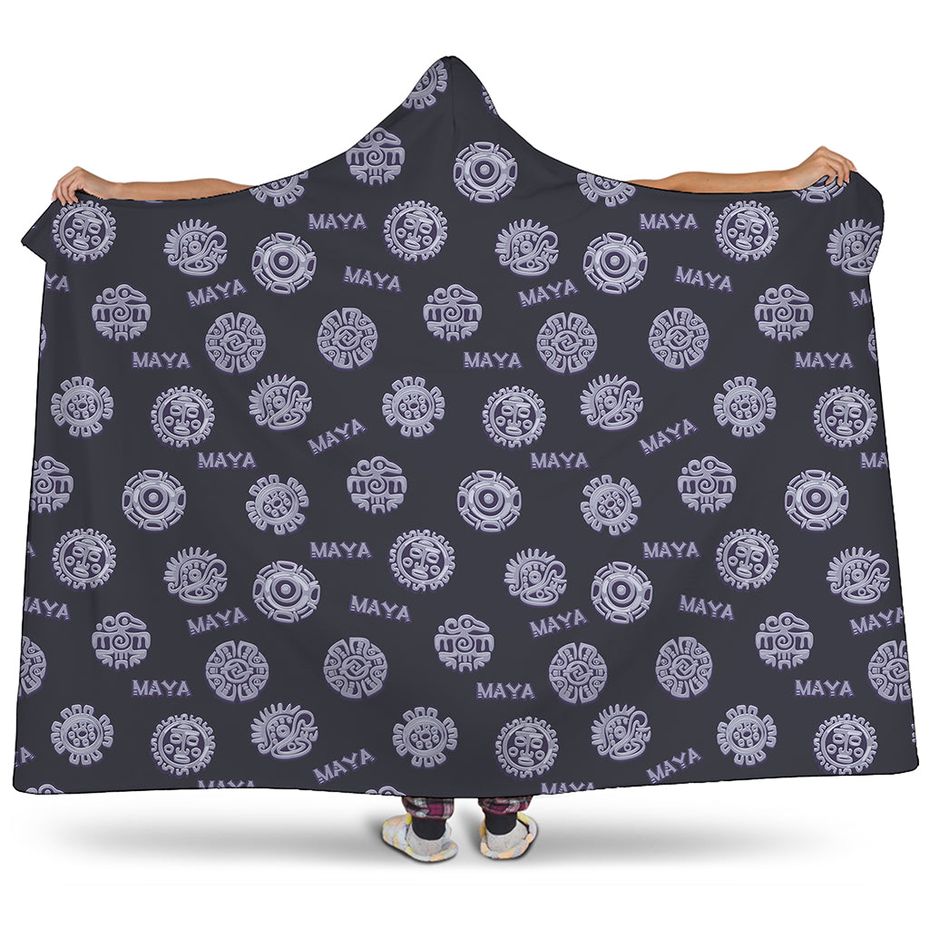 Maya Symbol Pattern Print Hooded Blanket