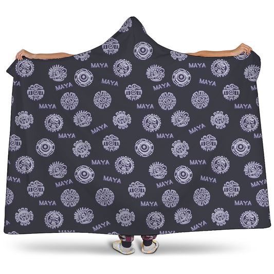 Maya Symbol Pattern Print Hooded Blanket