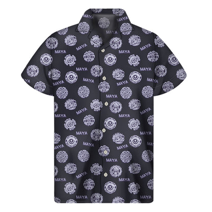 Maya Symbol Pattern Print Men's Short Sleeve Shirt