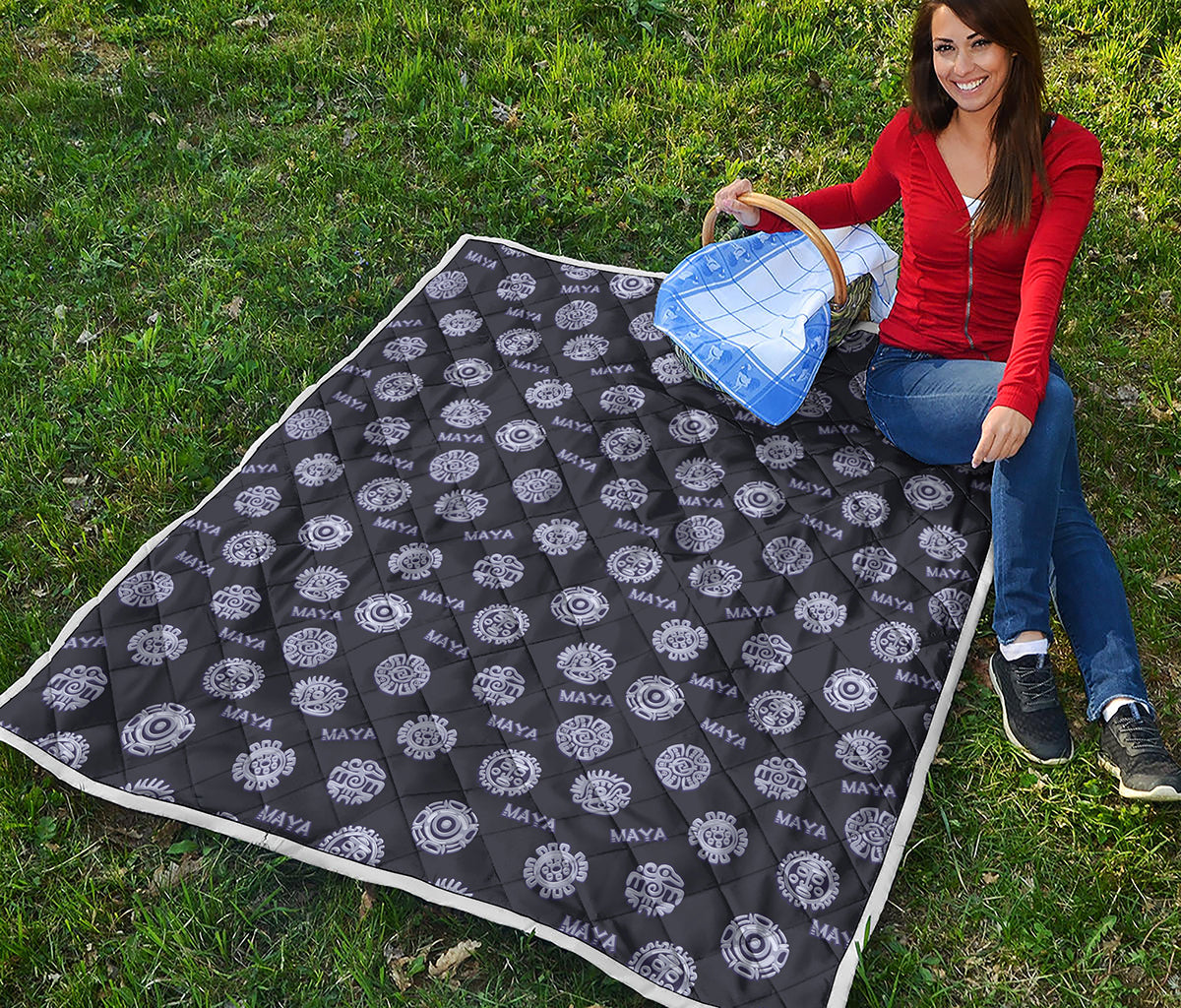 Maya Symbol Pattern Print Quilt
