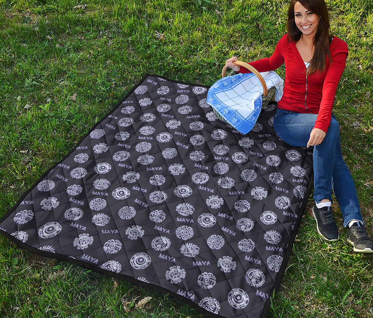 Maya Symbol Pattern Print Quilt