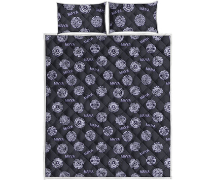 Maya Symbol Pattern Print Quilt Bed Set