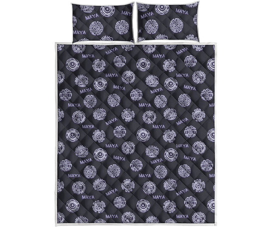Maya Symbol Pattern Print Quilt Bed Set