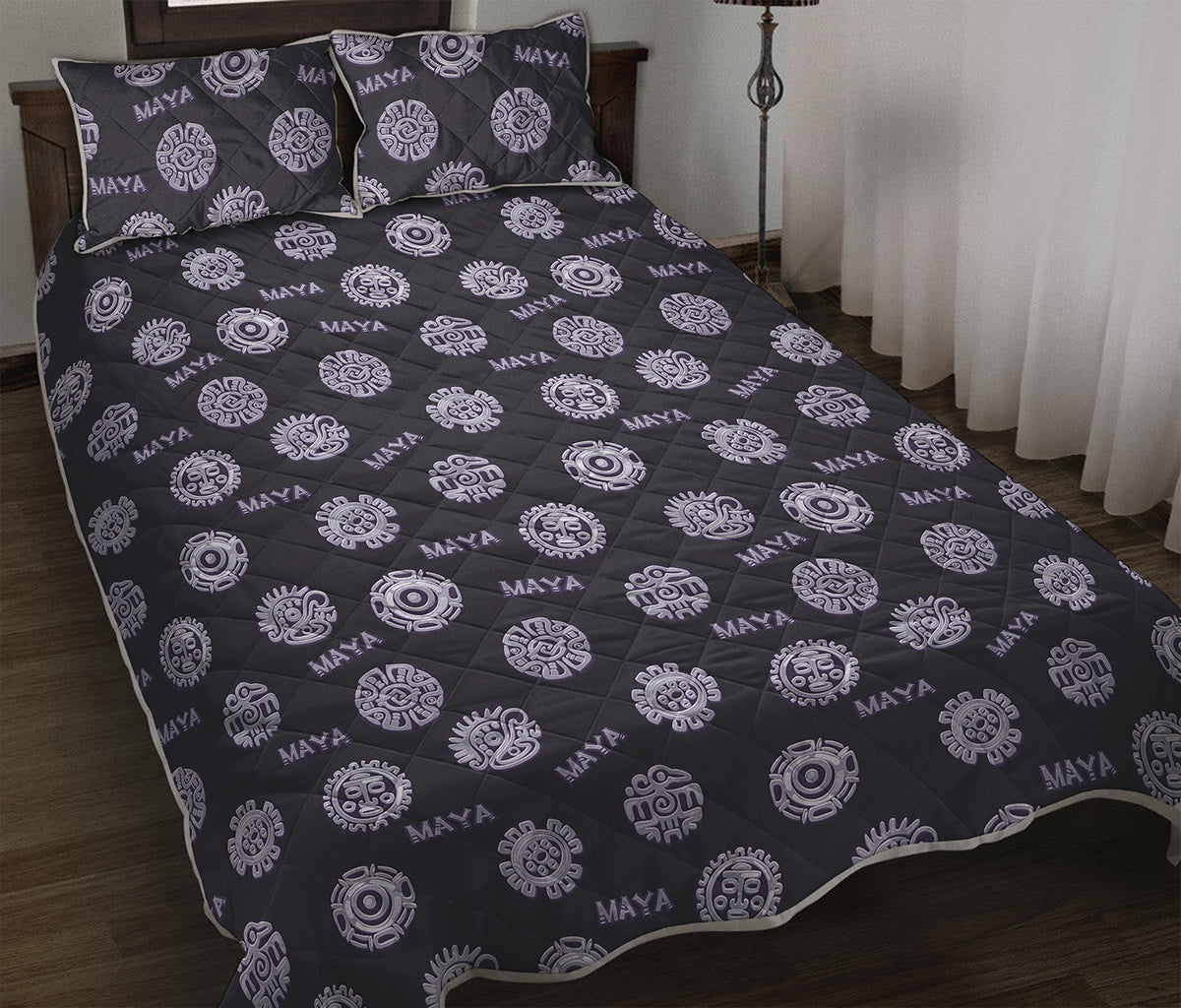 Maya Symbol Pattern Print Quilt Bed Set