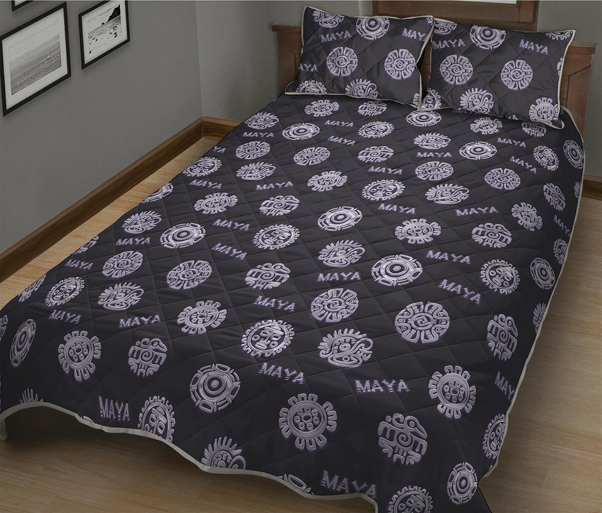 Maya Symbol Pattern Print Quilt Bed Set