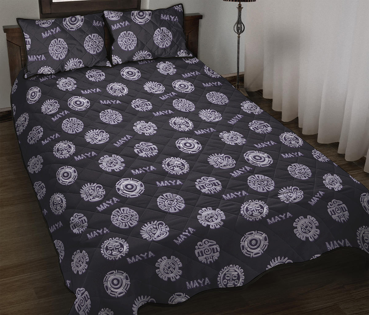 Maya Symbol Pattern Print Quilt Bed Set
