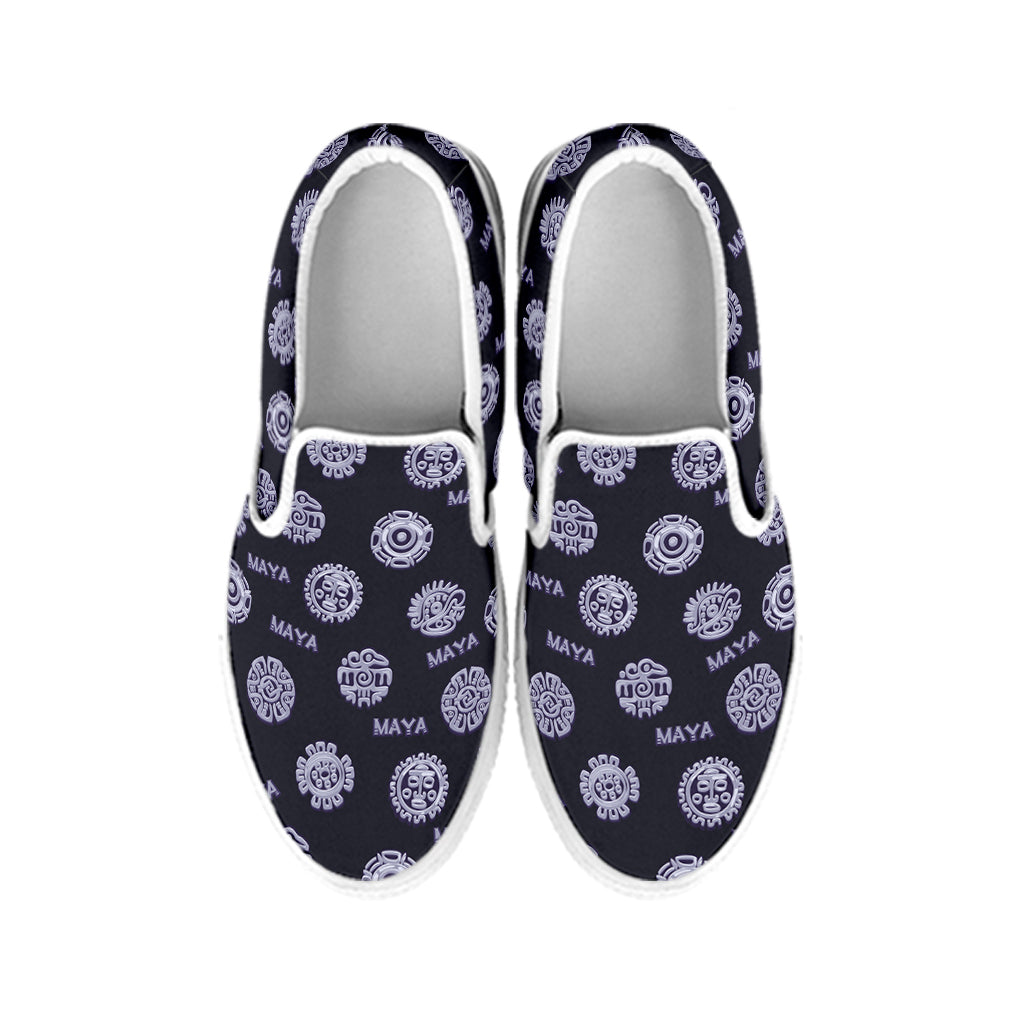 Maya Symbol Pattern Print White Slip On Shoes