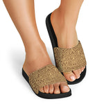 Mayan Calendar Print Black Slide Sandals