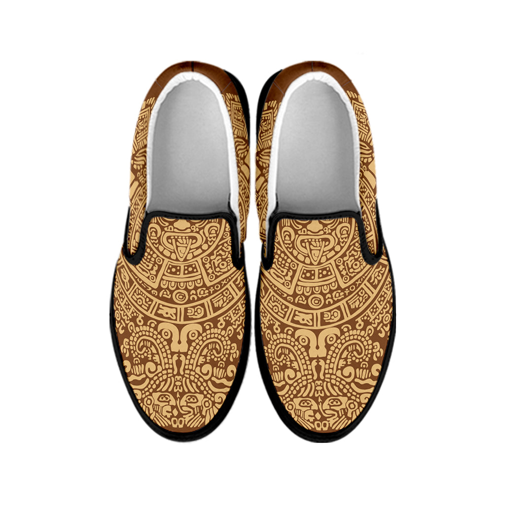 Mayan Calendar Print Black Slip On Shoes