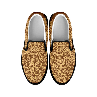 Mayan Calendar Print Black Slip On Shoes