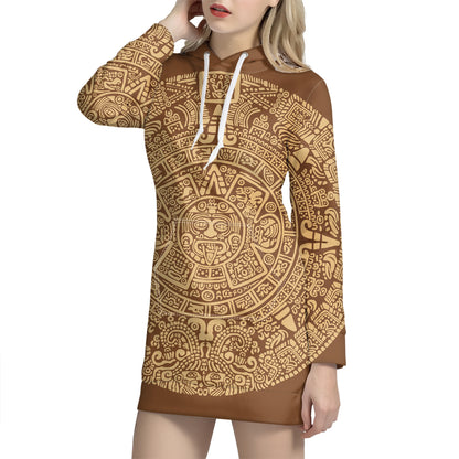 Mayan Calendar Print Pullover Hoodie Dress