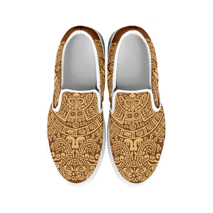 Mayan Calendar Print White Slip On Shoes