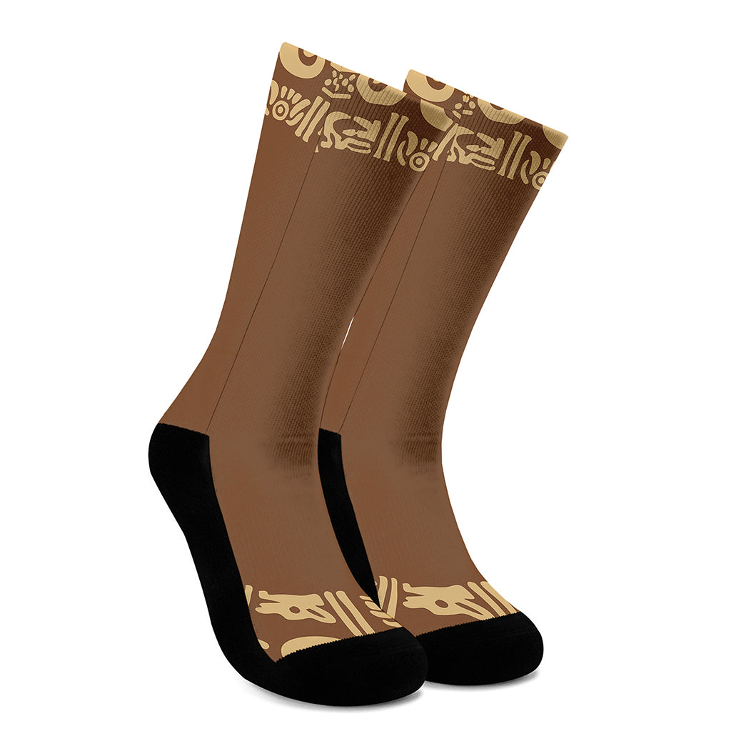 Mayan Circle Symbol Print Crew Socks