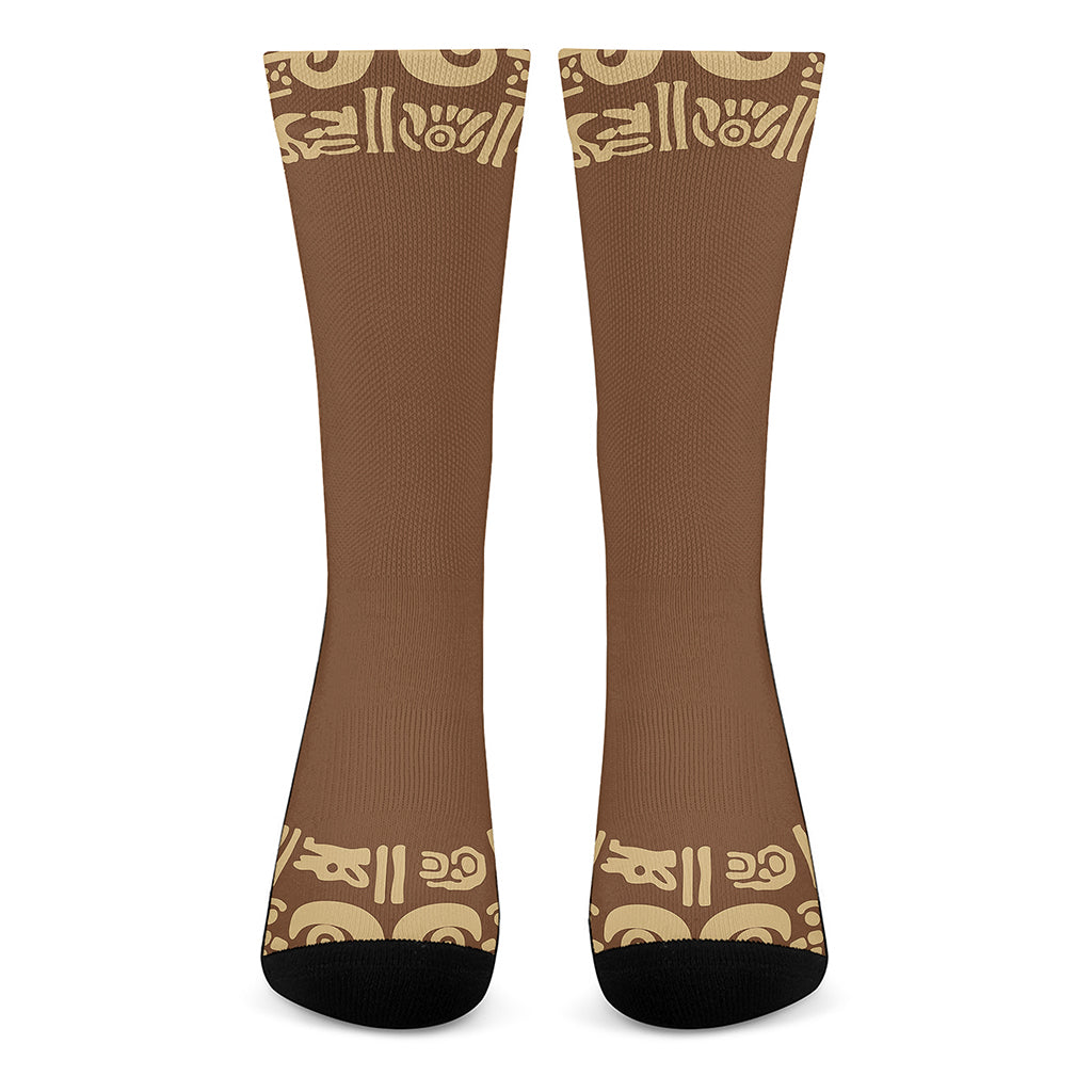 Mayan Circle Symbol Print Crew Socks