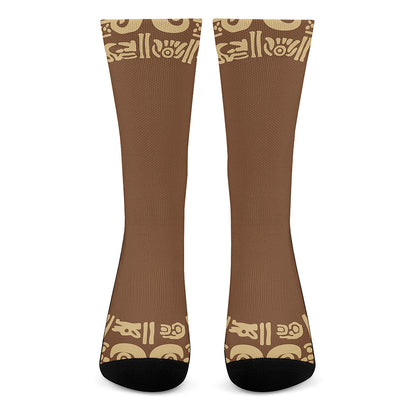 Mayan Circle Symbol Print Crew Socks
