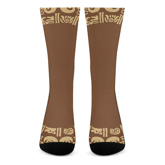 Mayan Circle Symbol Print Crew Socks