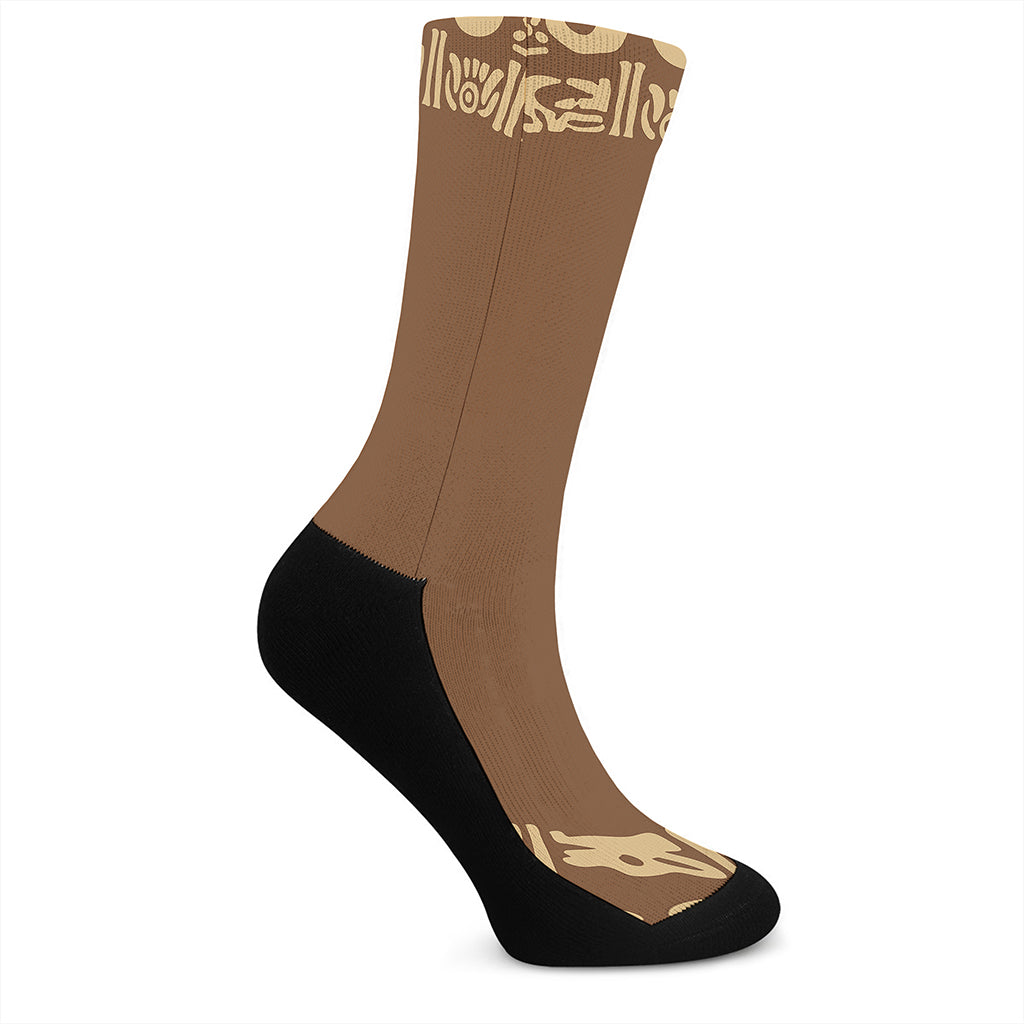 Mayan Circle Symbol Print Crew Socks