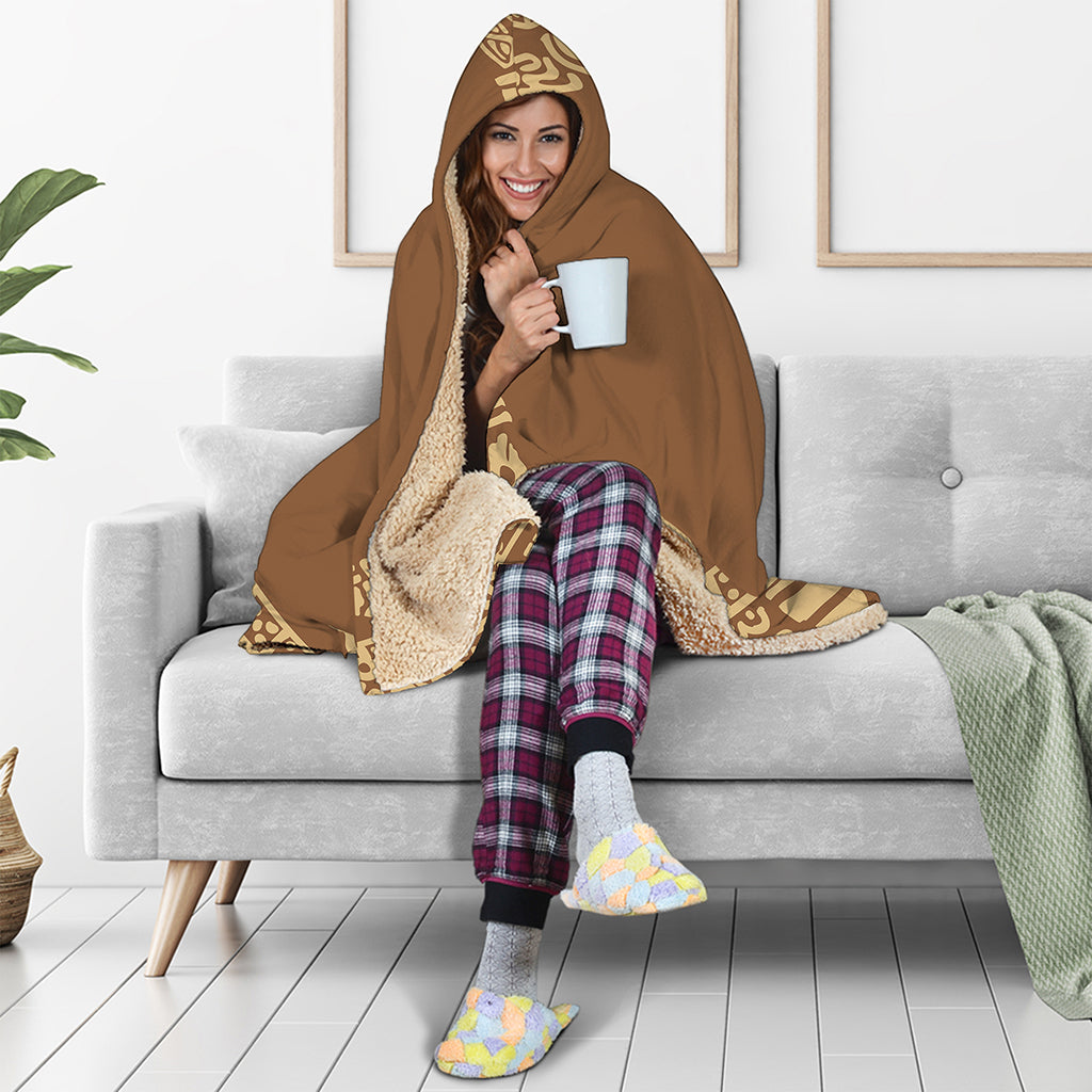 Mayan Circle Symbol Print Hooded Blanket