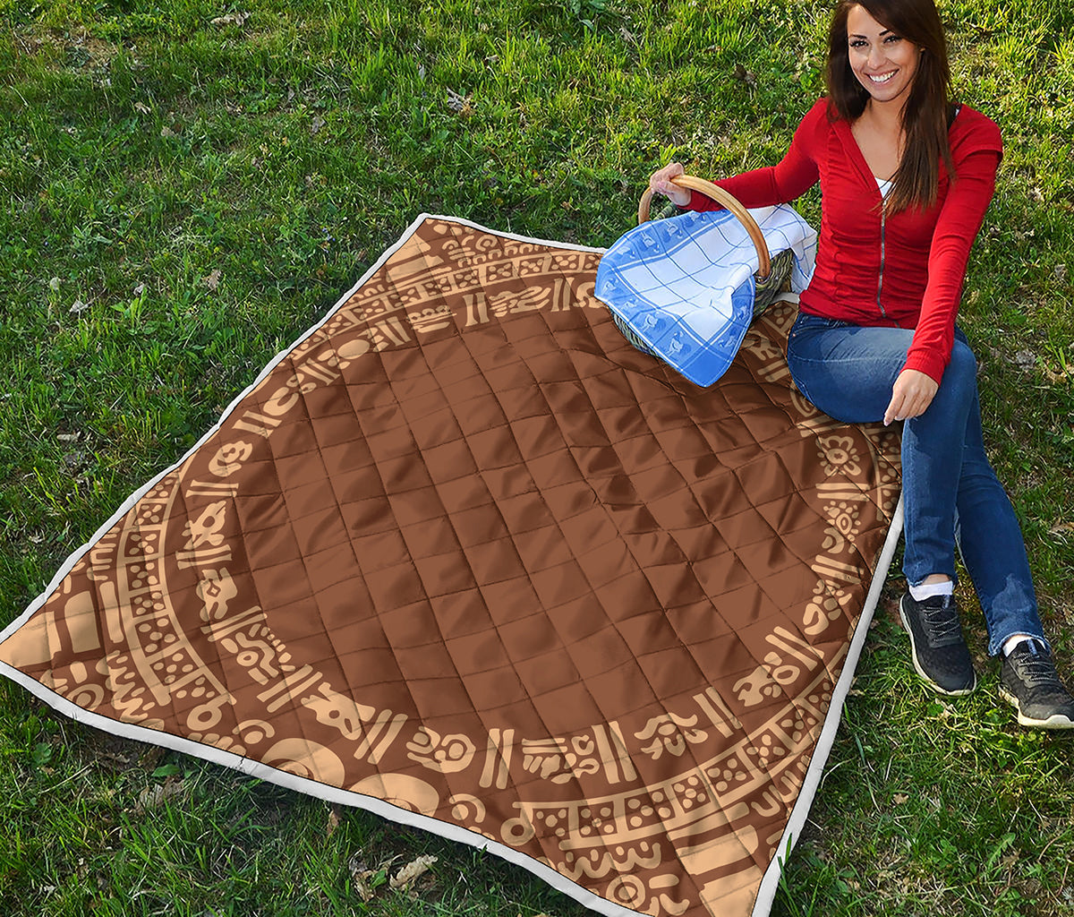 Mayan Circle Symbol Print Quilt