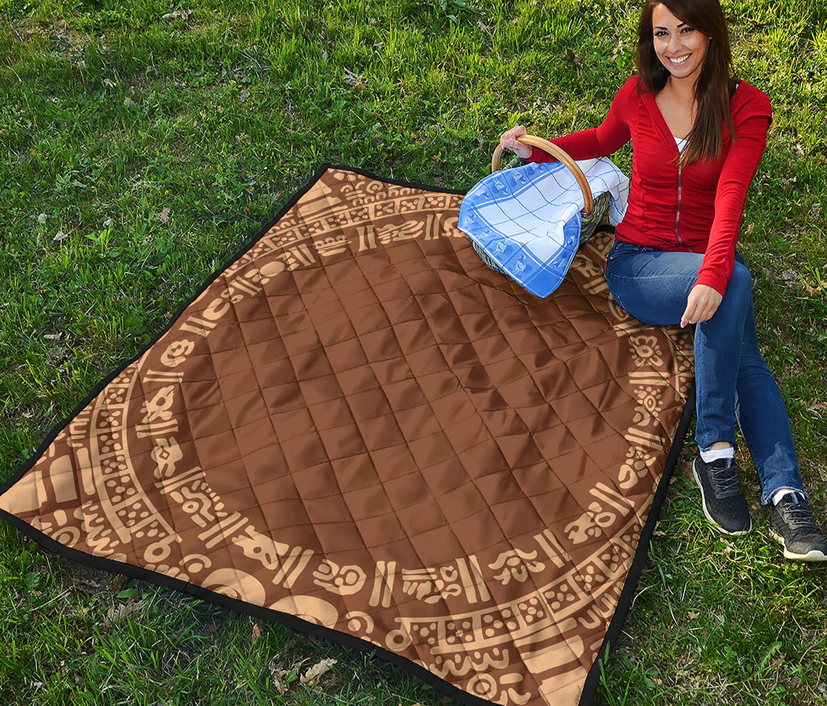 Mayan Circle Symbol Print Quilt