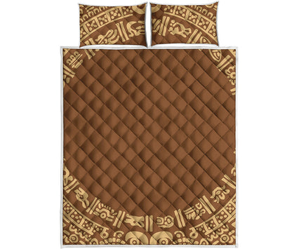 Mayan Circle Symbol Print Quilt Bed Set