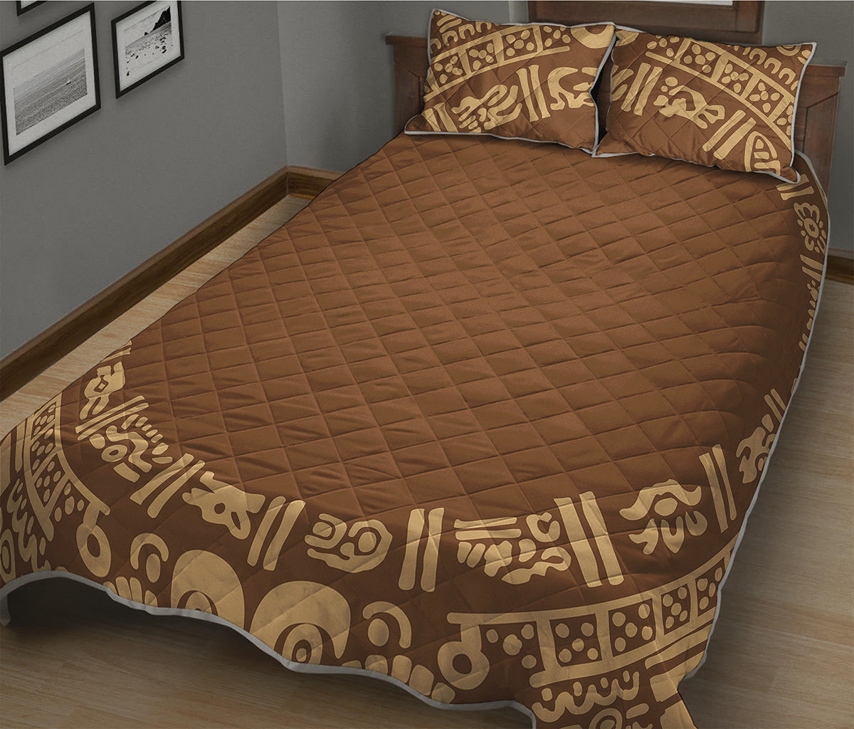 Mayan Circle Symbol Print Quilt Bed Set