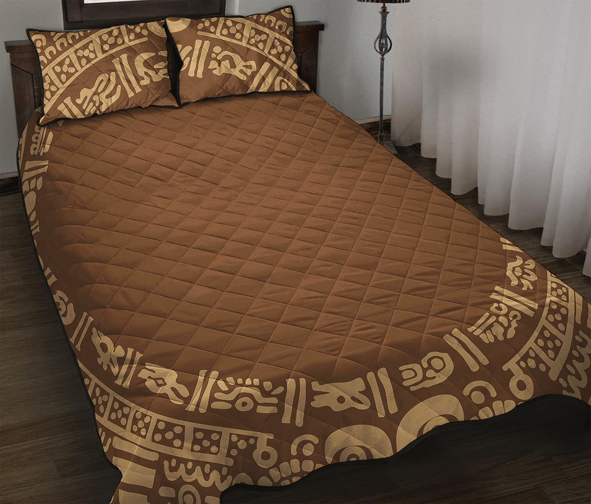 Mayan Circle Symbol Print Quilt Bed Set