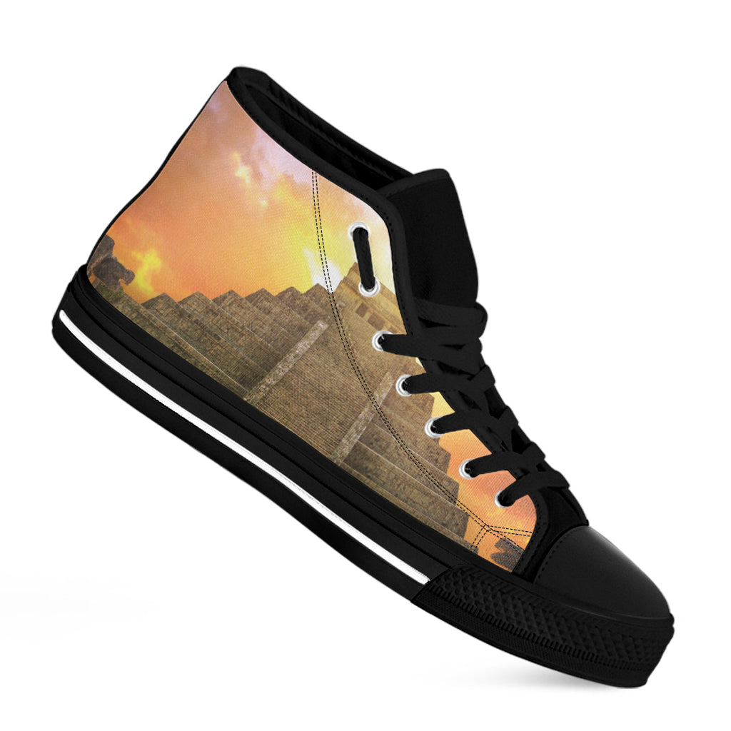 Mayan Civilization Print Black High Top Shoes