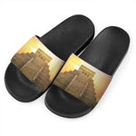 Mayan Civilization Print Black Slide Sandals