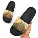 Mayan Civilization Print Black Slide Sandals