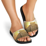 Mayan Civilization Print Black Slide Sandals