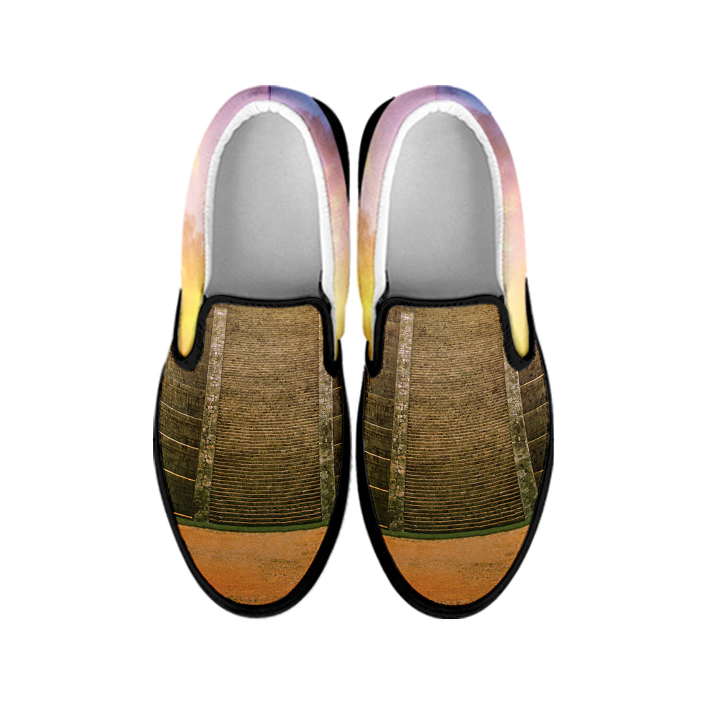 Mayan Civilization Print Black Slip On Shoes