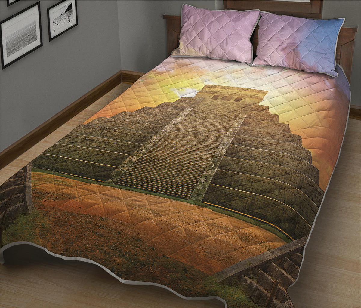 Mayan Civilization Print Quilt Bed Set