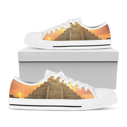 Mayan Civilization Print White Low Top Shoes