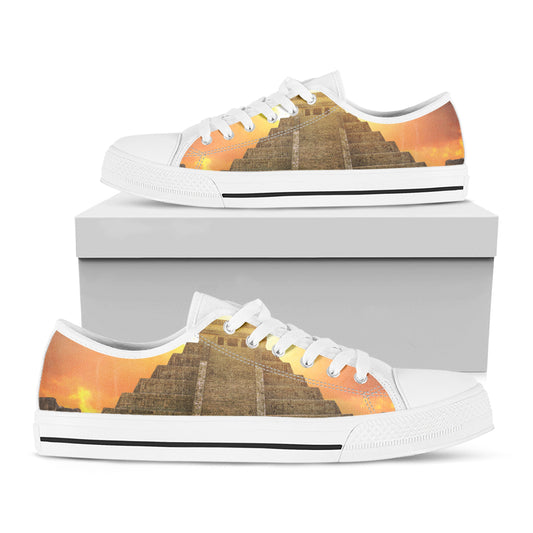 Mayan Civilization Print White Low Top Shoes