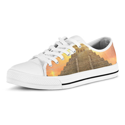 Mayan Civilization Print White Low Top Shoes