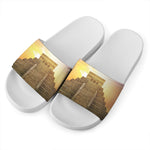 Mayan Civilization Print White Slide Sandals